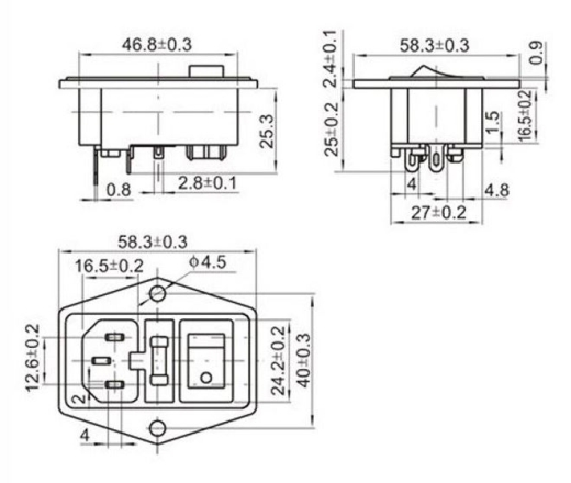 Netzschalter 10A 250V AC für Kaltgerätekabel