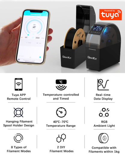 GratKit Firefly Filamenttrockner, App-gesteuerte Ferntrocknung