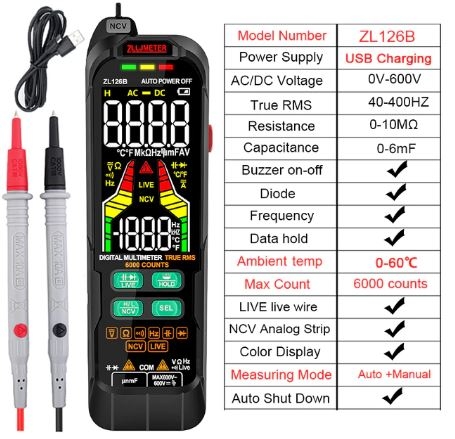 Digitaler Multimeter AC/DC ZL126B