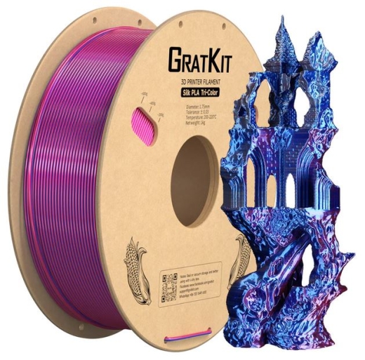 Multicolor Tri Silk PLA Filament Pink+Blau+Silber 1Kg